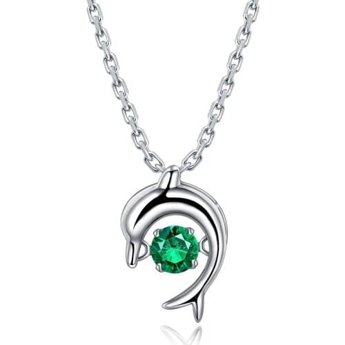 Pirmiana 2021 Cute Dolphin Shape 925 Sterling Silver Necklace High Quality Lab Growth Created Emerald Pendant Necklaces