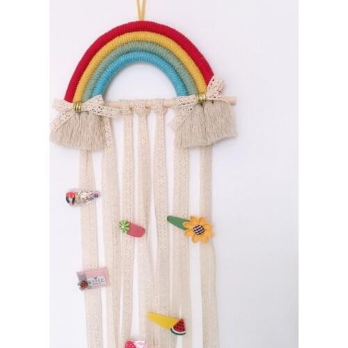 Braided Rainbow Wind Chimes Barrette Hairband Organizer Girls Hair Accessories Hair Bows Clip Storage Holder Hanging Room Decor
