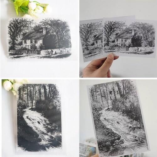 Retro Country Landscape Clear Stamps Rubber Silicone Seal for DIY Scrapbooking Card Making Album Decoroation Crafts