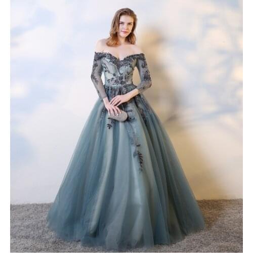 Luxury vintage grey blue embroidery beading ball gown fairy dress European court Gown queen Victorian Belle /ball gown