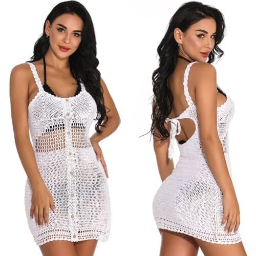 Sexy Beach Cover Up Bikini Crochet Knitted Swimwear Summer Beach Wear Hollow Out Swimsuit Cover Up Beach Dresses