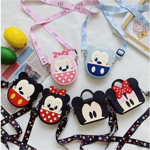 Disney New 2021 Mickey Minnie Mouse Silicone Shoulder Bag Coin Purse Anime Waterproof Silicone Bag Baby kids Schoolbag
