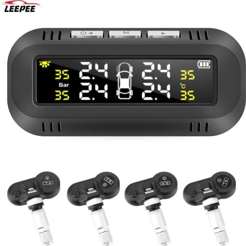 Tyre Temperature Warning Alarm Kit Car Tire Pressure Monitoring System Digital Display 4 Internal Sensors Solar TPMS