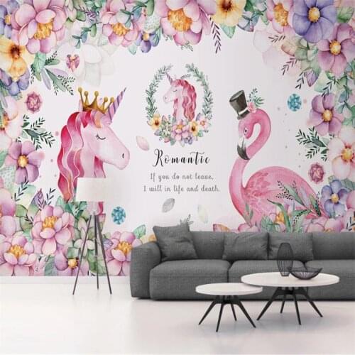 Nordic Flamingo Unicorn Childrens Room Background Papel De Parede 3d Bedroom Decor Mural Wallpaper 3D Wall Papers Home Decor