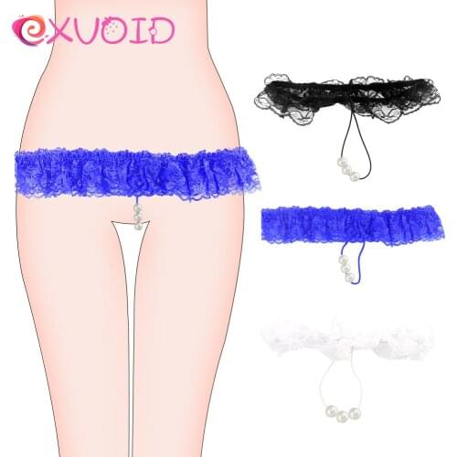 EXVOID Sexy Lingerie For Women Massager G-String Underwear Sex Wear Pearls Lace Thong Beading Ladies Panties Babydoll Bikini