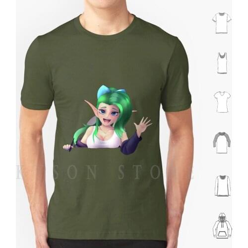 Terithes Hello T Shirt Cotton Men Diy Print Terithes Hello Anime Elf Cute Lewd Big Tits Boobs Green Long Hair