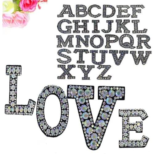 A-Z 3D Iron On letters Patch For Clothing Rhinestone English Alphabet Letter Applique English Letter Patches
