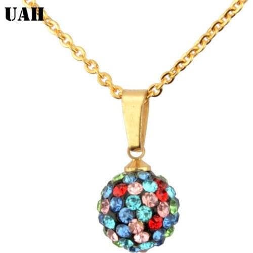 UAH Top Quality Stainless steel Classic Necklace Female Short Design crystal Shambhala Ball Bhain Elegant Brief Anti-Allergic