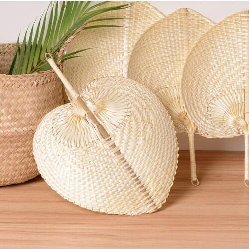 Handmade Rattan Fan Bamboo Palms Fan Natural Hand Fan Peach-shaped Woven Fan Summer Fan For Weddings Parties Gifts 2020i