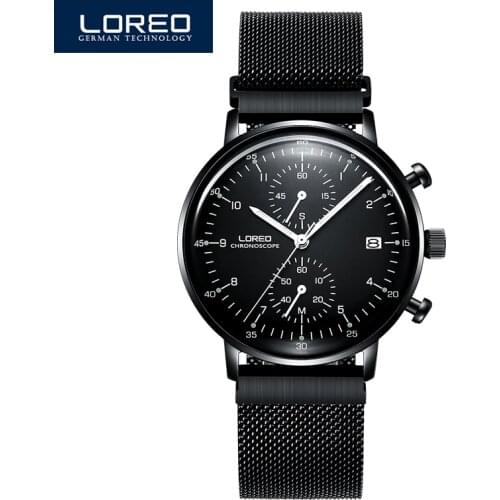 High quality Sport Quartz Watch Men Luxury Brand LOREO Watches mens 2019 Calendar Sapphire Luminous Mesh Stainless Steel Strap