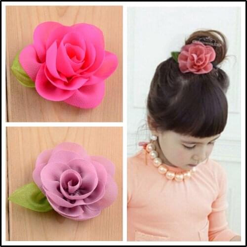 30 pcs/lot , Chiffon Flower with burlap leaves Hair clips