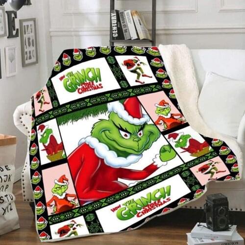Green Grinch Stole Christmas 3D Printed Fleece Blanket For Beds Thick Quilt Fashion Bedspread Sherpa Throw Blanket Adults Kids
