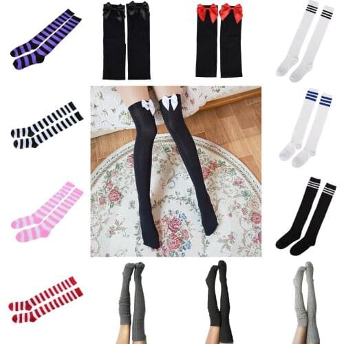 Women Long Stockings Warm Thigh High Socks For Ladies Girls Fashion Striped/Bow/Solid Color Knee Socks Women