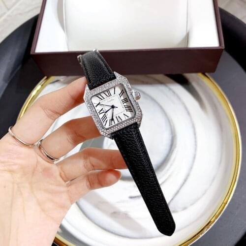 Luxury Diamond Womens Watches Leather Strap Stainless Steel Dial Original Clasp Quartz Watch Diameter 27*34mm Dropshipping Gift