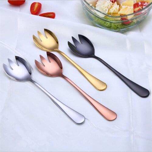 2pcs/set Rose Gold Salad Spoon Fork 2 In 1 Salad Spoon Fork Stainless Steel Cutlery Set Serving Spoon Set Colorful Unique Spoons