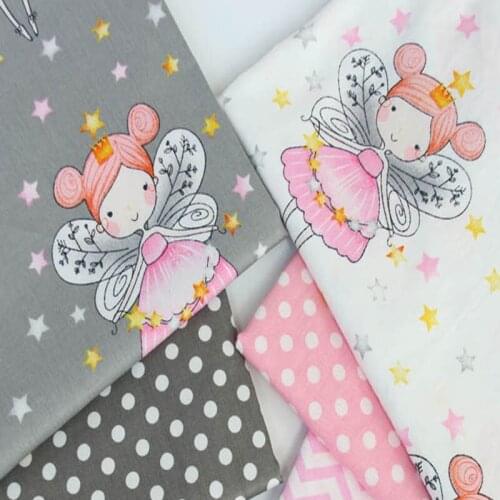 50x160cm White Grey Angel Star & Wave Che cotton fabric Quilting Baby Bedding Tilda Cloth Patchwork fabric for sewing tecido TU