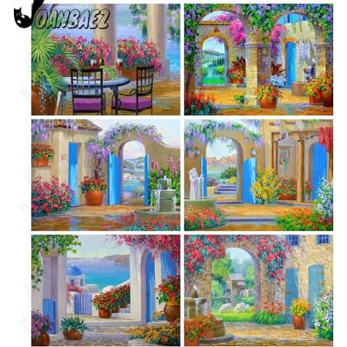 Architectural Landscape Diamond Painting Flower Mosaic 5D Diy Cross Stitch Embroidery Inlaid Craft Home Decoration Gift Design