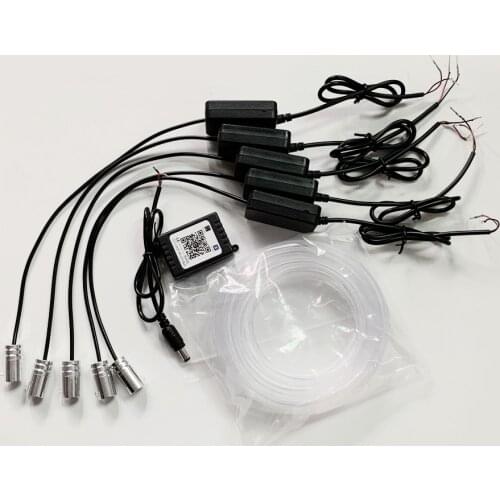 Car Ambient Lights for 1Pc center console 4Pcs Doors with 6M Optical Fibre 64colors Led Wireless No Threading App Control
