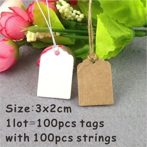 100X Brown Kraft Paper Tags Lace Scallop Head Label Luggage Wedding Note +String DIY Blank price Hang tag Kraft Gift Hang tag