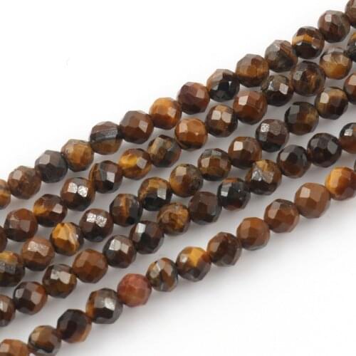 Natural Stone Faceted Yellow Tiger Eye Round Loose Beads for Jewelry Making Diy Bracelet Necklace Accessories 2/3/4mm 15 Inches