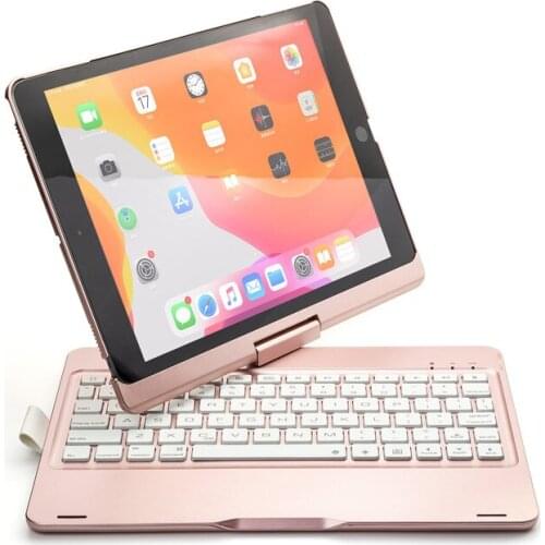 IPad Keyboard Case 7th Generation iPad 10.2 2019 Bluetooth Keyboard Cover 360° Rotatable with 7 Color Backlit Pencil Holder