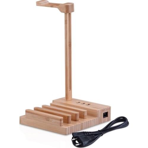 Wooden Headphone Stand Universal Charging Earphone Hanger Holder
