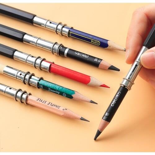 Black Burlywood Adjustable Dual Head /Single Head Pencil Extender Holder Sketch School Office Painting Art Write Tool