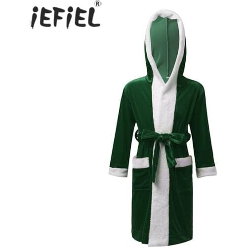Kids Girls Boys Hoodie Bathrobe Christmas Santa Claus Dressing Gown Sleepwear Nightgown Warm Robe Xmas Party Fancy Dress