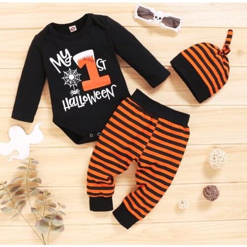 Halloween Childrens Trousers Jumpsuit Suit Printing Small And Medium-sized Childrens Robe Trousers Hat Three-piece Suit