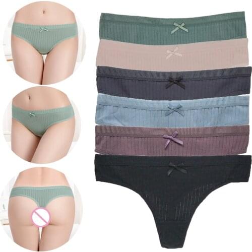 Womens Cotton G-String Thong Sexy Panties for Women String Briefs Underwear Intimate Lingerie Ladies T-back Low-Rise 6 Pcs/set