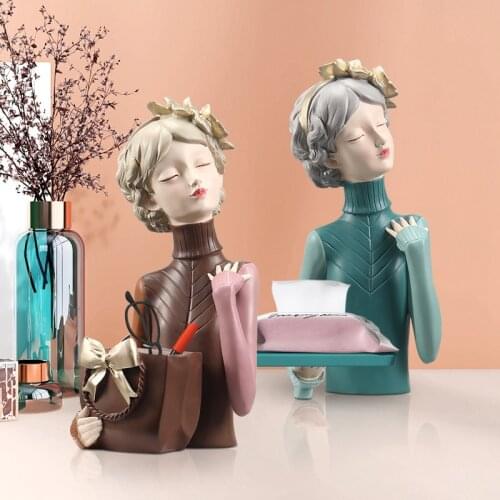 European Creative Girl Tissue Storage Box Resin Ornaments Home Livingroom Figurines Crafts Coffee Table Decoration Wedding Gifts