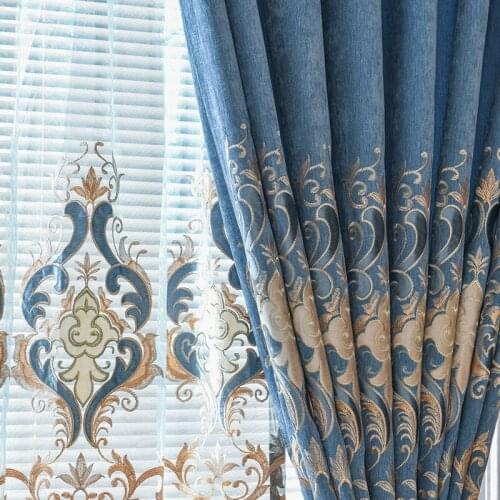 European high quality chenille green embroidered curtains for living room windows classic luxury elegant curtains for bedroom