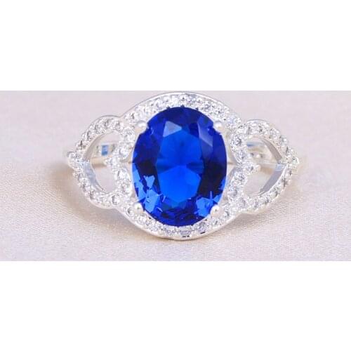 Hainon Vintage Blue Green Zircon Silver Color Rings for Women Wedding Love Gift Fashion Jewelry Oval Crystal Lady Ring