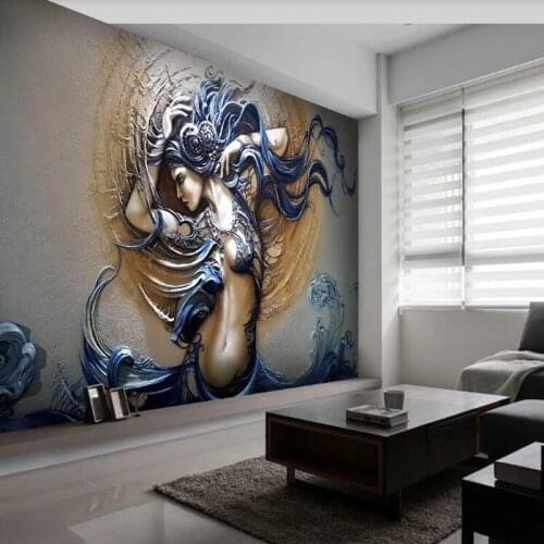 Customized papel de parede 3d, embossed art dynamic beauty mural for living room bedroom background home decoration wallpaper
