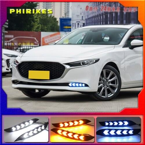 2PCS Yellow Flowing Turning Function Waterproof ABS Car DRL LED Daytime Running Light For Mazda 3 Axela 2019 2020