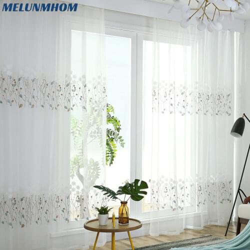 Korean Embroidered Flower Tulle Curtains for Bedroom Window White Sheer Curtains for Living The Kitchen Voile Fabric for Curtain