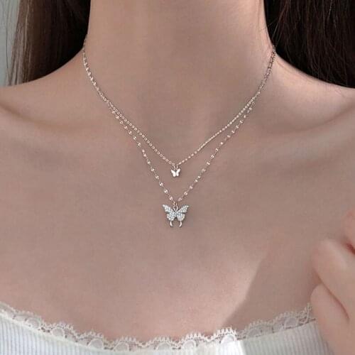 Fashion Gold Silver Color Butterfly Choker Pendant Necklace Simple Sparkling Clavicle Chain Necklace For Women Wedding Party Je