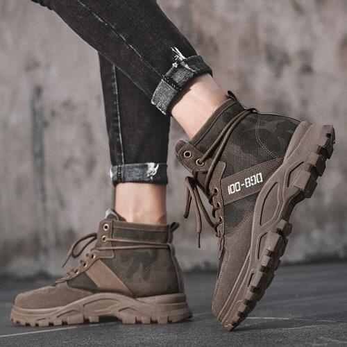 Mens boots casual winter new Martin boots mens autumn and winter retro high-top British style can add velvet tooling shoes