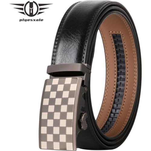 Plyesxale Genuine Leather Men Belt 2021 Luxury Brand Automatic Alloy Buckle Mens Black Belt Top Quality Cowskin Strap Male B423
