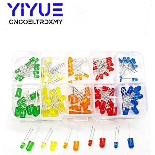 100pcs LED Emitting Diodes Light Kit 5 Colors Round Top 3mm/5mm Yellow Red Blue Green Orange Assortment Kit For DIY Lighting
