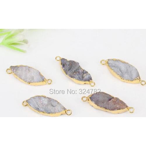 10pcs Natural Stone Connector in Gold Metal,Oval shape Gem stone Connector Beads For Jewelry Making