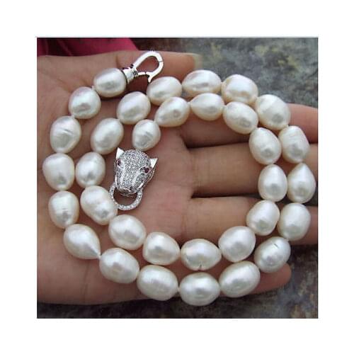 New huge 18" 11-12MM SOUTH SEA NATURAL White PEARL NECKLACE Leopard head CLASP