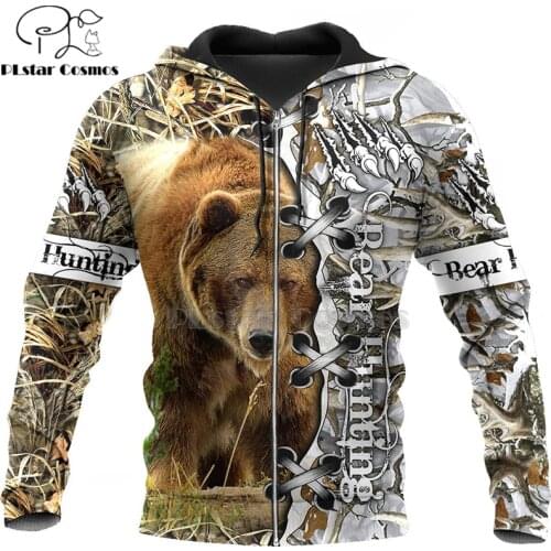 PLstar Cosmos Bear Hunting 3D Printed Hoodies/Sweatshirt/Zipper Hoodies Men Women big black bear Bow Hunter Streetwear 02