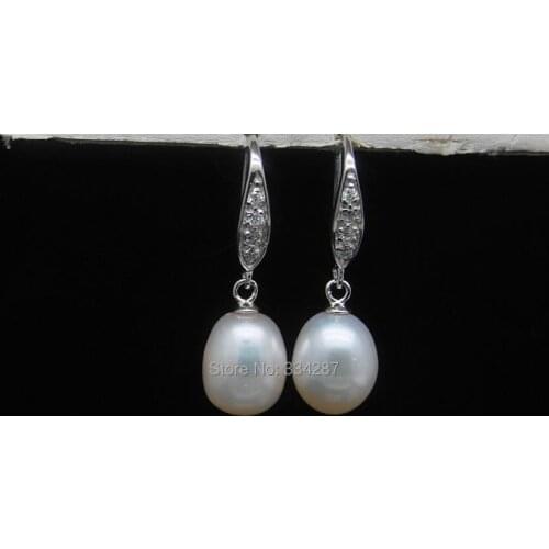 Wholesale Noble 9-10MM AAA+ White color pearl Dangle Tibetan silver earrings 3PCS