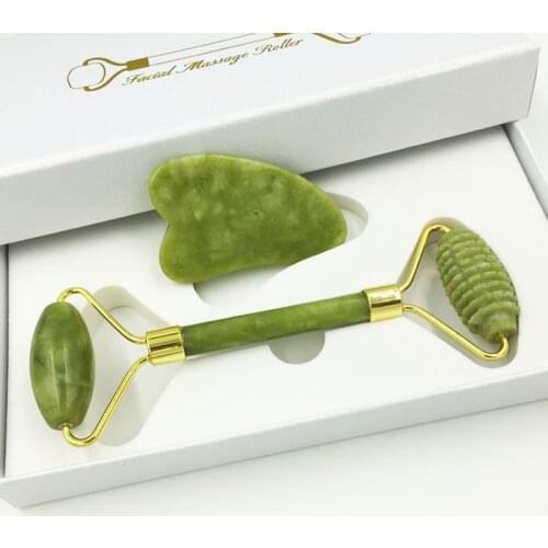 Custom Facial Massage Jade Roller Double Heads Stone Face Skin Care Tools with Gift Box Guasha Board