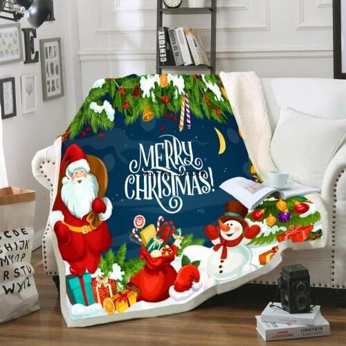 Christmas Blanket Flannel Fabric Sofa Bed 150x200CM Winter Adult Kids Soft Thick Sherpa Throw Blanket For Home Travel Present