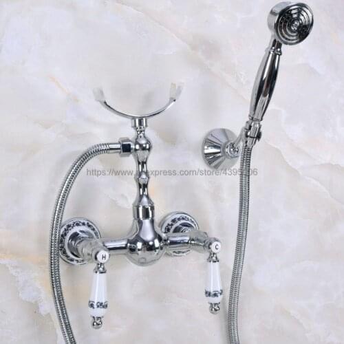 Bathroom Shower Faucet Bath Faucet Mixer Tap With Hand Held Shower Head Set Double Handles Wall Mounted Bathroom Faucet Bna263