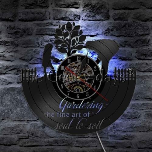 Garden The Fine Art Of Soul To Soil LED Backlight Modern Wall Clock Gardener Green Plant Grow LED Wall Watch Decor