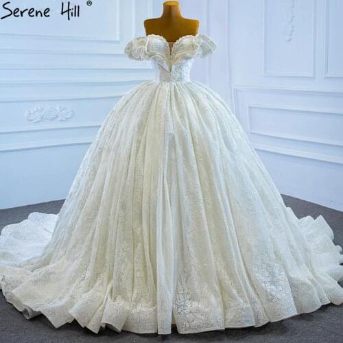 Ivory Luxury Sexy Boho Wedding Dresses 2021 Sweetheart Beading Pearls Lace Up Bridal Gown BHM67225 Serene Hill
