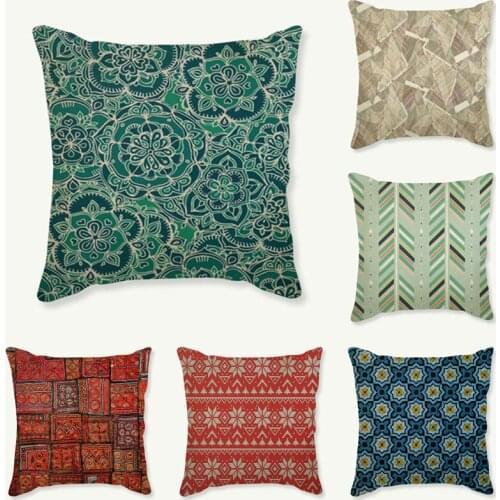 Vintage Geometric Flower Cushion Cover Nordic Bohemia Mandala Cotton Linen Square Home Decorative Sofa Chair Throw Pillow Cover